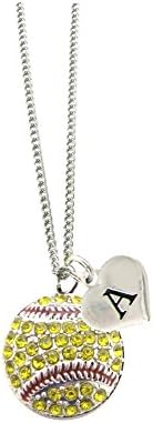 Holly RoadCustom Crystal Softball Silver Chain Necklace Choose Initial Charm All 26 Avail