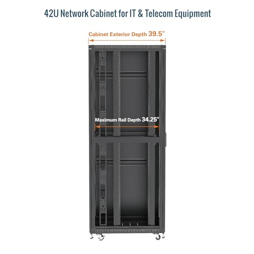 Image of Tecmojo 42U Server Rack Network Cabinet 39.4 inch D x 23.6 inch W, Locking Data Cabinet Enclosure for 19 inch Server, Networking, AV & IT Equipment, Mesh Door, Black