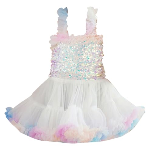 Toddler Girls Mesh Tulle Tutu Dress Floral Rainbow Puffy Swing Slip Dresses for Little Girl Birthday Party Outfits