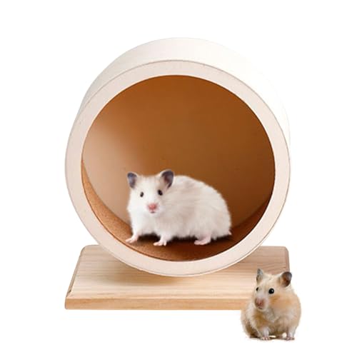 Chingcoo Rueda de madera para hámster de 15 cm, rueda silenciosa para hámsteres, hámsteres enanos, degus y jerbos, segura y estable con tiras de corcho de repuesto, accesorios para ruedas de animales