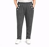 Seniorenmode24 Damen Senioren Schlupfhose mit Gummizug Kurzgröße Knopfapplikation ideal für pflegebedürftige Omas einfach anzuziehen (DE/NL/SE/PL, Numerisch, 40, 42, Regular, Regular, grau)