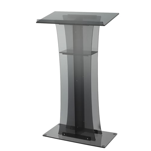 Acrylic Podium - 47 in Tall, Clear Acrylic Stand with Storage Shelf, Wide Reading Surface, Floor-Standing Pulpit for Churches, Conferences, Speeches,