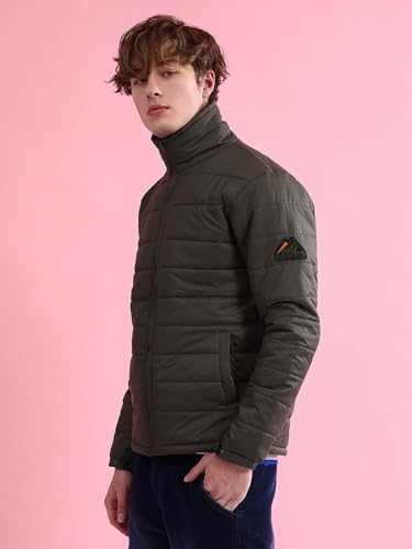 Image of The Indian Garage Co Men Regular Fit Solid Puffer Jackets