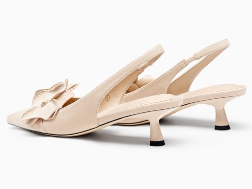 Coutgo Womens Slingback Kitten Heels Flower Closed Pointed Toe Pumps Wedding Party Dress Sandals Shoes, Nude, Size 9 by Coutgo - Used condition - Image 2