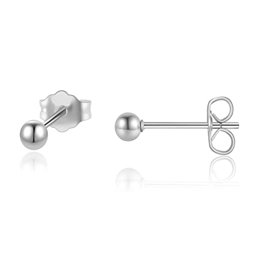 Tiny 3mm Ball Stud Earrings for Women Dainty Mini Ball Earrings for Cartilage Helix Earlobe Piercing 316L Surgical Stainess Steel Hypoallergenic (3mm Ball Silver)