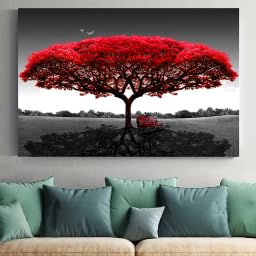 Affiche en noir et blanc arbre rouge KEMEIQI de qualite