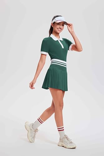 Image of Tennis Skirt Sets for Women Zipper Color Block High Waisted Golf Polo Two Piece Skirt Set Women 2 Piece Outfits