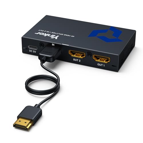 4K HDMI Splitter 1 in 2 Out mit 1.5m HDMI Kabel, Yinker 2 Port HDMI Verteiler 2 Monitor Gleichzeitig 4K30Hz Splitter 2 Port für Xbox360 PS4 PS3 Roku HDCP1.4 EDID HDR