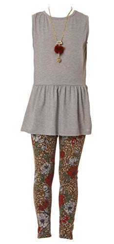 Image of iGirlDress Girls 4 Pieces Pant Set Long Sleeve Jacket Necklace Floral Plaid Pant 4-16