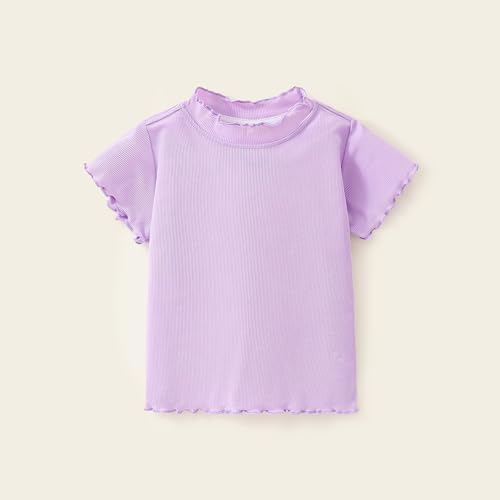 Girls Lettuce Short Sleeve Shirts Mock Neck Ribbed Knit Summer Pullover Tops2