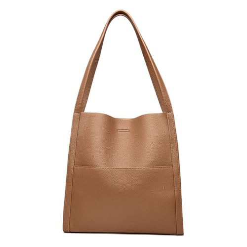 Amposei Women Tote Bag, 2024 Solid Color Simple Genuine Leather Shoulder Bag, Large Capacity Ladies Stylish and Spacious Handbag