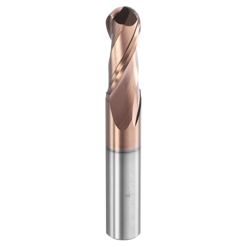 Image of HARFINGTON Ball Nose End Mill 2 Flute 23 /64 inch Diameter 3 /8 inch Shank Tungsten Carbide TIN Coated Spiral CNC Router Bits 7 /8 inch Cutting Length Single End Ball for Carving Engraving Grinding