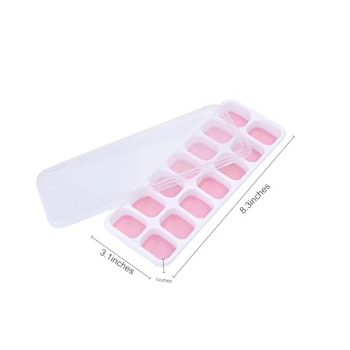 Bandeja de hielo de silicona con 14 cubos y tapa, color rosa miniatura 4