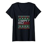 happy holigays lgbtq queer gay pride brutto albero di natale maglietta con collo a v