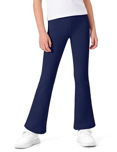 BOOPH Girls Flare Leggings Kids Uniform Pants School Bell Bottoms Cotton Clothes for Girl 5-14 Years, Navy, 7-8 Years