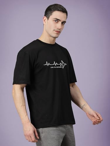 Image of CHKOKKO Mens Polyester Stylish Oversized T Shirt for Daily & Casual Wear Printed Design with Drop Shoulder & Half Sleeves