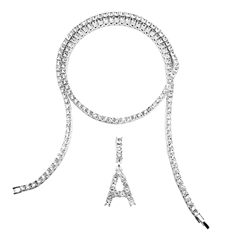 HH BLING EMPIRE Gold Silver Diamond Initial Necklaces for Women, Iced Out Initial Letter Pendants with Cz Diamond Tennis Necklace Chains, Alphabets A to Z letter necklace 18 Inch2