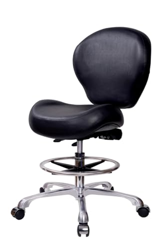 MWOSEN Height Adjustable Rolling Stools Drafting Chair with Backrest & Foot Rest,Work from Home,Studio,Dental,Office for Desk,Salon,Art Studio, Tattoo,Garage, Kitchen, Counter, (Black)