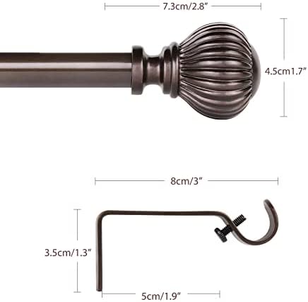SZXIMU Curtain Poles for Eyelet Curtain Extendable 122 to 218 cm Curtain Rods Metal for Windows with Spherical Pumpkin Finials, Brown