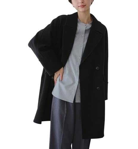 [ロペピクニック] ジャージメルトン無地＆チェックオーバーPコート/一部WEB限定カラー ブラック(01) M - ROPE' PICNIC(ロペピクニック) - 商品画像