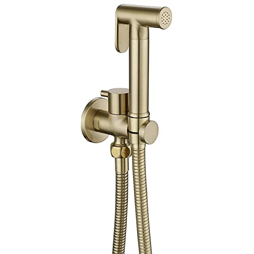 Bidet Handbrause für Toilette Gebürstetes Gold Hand Bidet Sprayer Wandmontiert Messing Bidet Toilettensprüher Hochdruck Bidet Armaturen für WC, Persönliche Hygiene & Windelreinigung