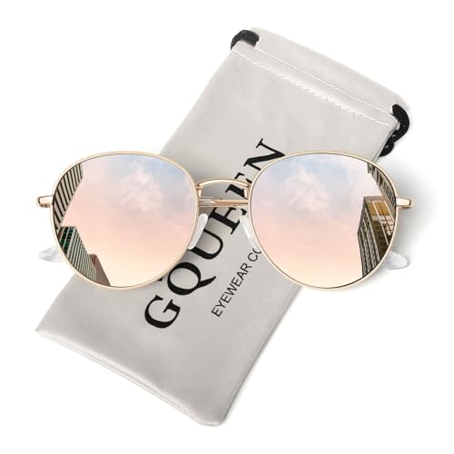 GQUEEN Retro Sonnenbrille Damen Herren Rund Polarisierte Metallgestell Federgelenk Trendiger Hippie Stil UV400 Schutz