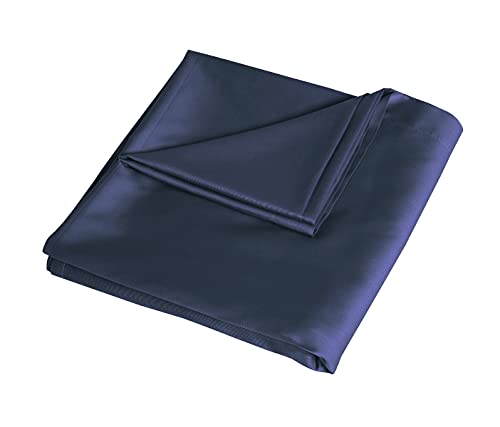 Sleepdown Drap Plat 100 % Satin de Coton Doux et Confortable 300 Fils Bleu Marine 230 x 254 cm Cover