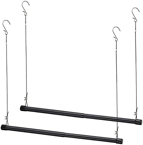 Double Closet Rods for Hanging Clothes, 15 to 39 Inch Adjustable Hanging Closet Bar - Heavy Duty Closet Poles Extender for Wardrobe Storage, Black