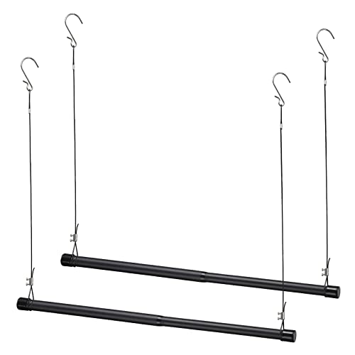 Double Closet Rods For Hanging Clothes, 15 To 39 Inch Adjustable Hanging Closet Bar - Heavy Duty Closet Poles Extender For Wardrobe Storage, Black #TOP2