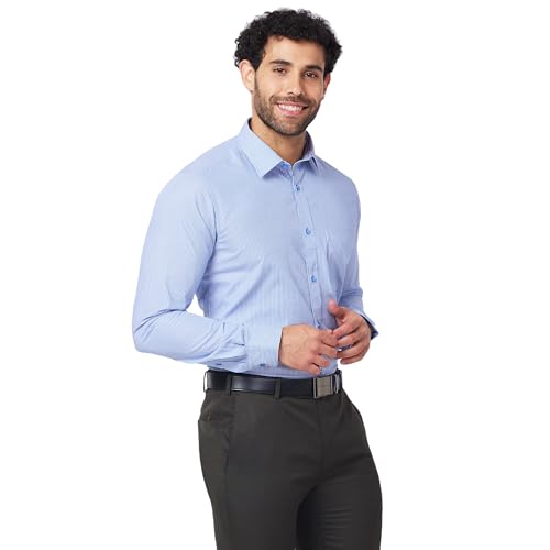 Image of Raymond Men's Slim Fit Pure Cotton Structure Pattern Semi Cutaway Collar Full Sleeve Formal Shirt