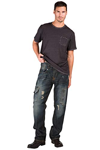 Level 7 Men's Relaxed Premium Denim Jeans Distressed Dark Blue Wash Utility Cargo Pockets4