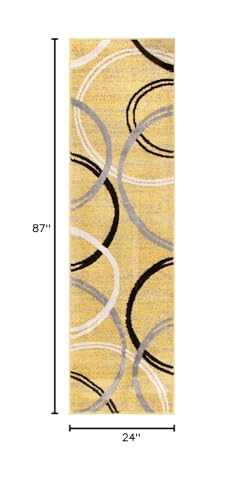 Rugshop Modern Wavy Circles Design Runner Rug 2' x 7'2" Yellow