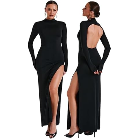 Gkaopi Women's Backless Maxi Dress with Slit Cover