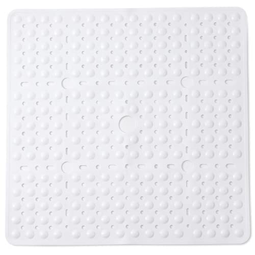 Image of ENKOSI Square Shower Mat 27x27 inch - Large Anti Slip Bathroom Shower Stall Mats for Smooth Shower Floors - Square Bath Mat with Strong Secure Suction Cups and Drain Holes in Middle (White 27x27)