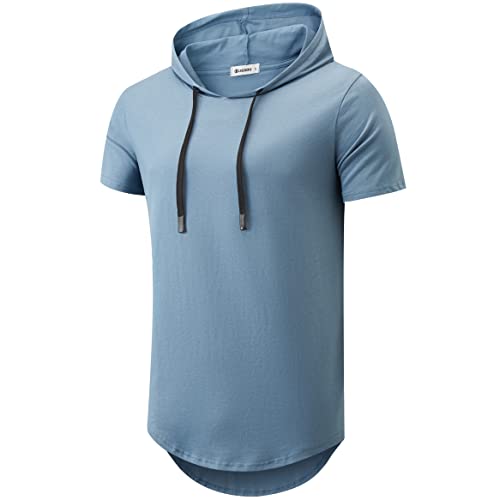 KLIEGOU Men's Hooded T-Shirt 190GSM 100% Cotton Soft Streetwear Longline Tee- Breathable Hip Hop Pullover - Pre-Shrunk