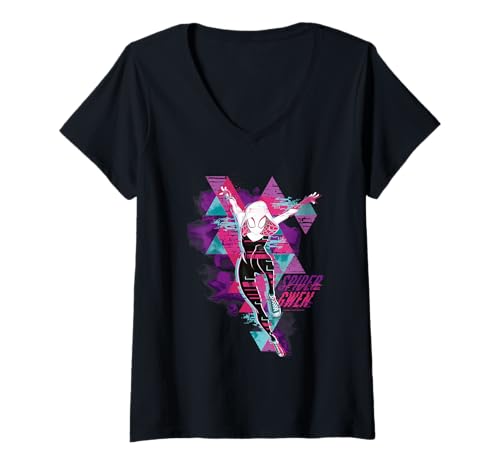 Camiseta de mujer con cuello en V de Gwen en Spider-Man: Across the Spider-Verse Glitch