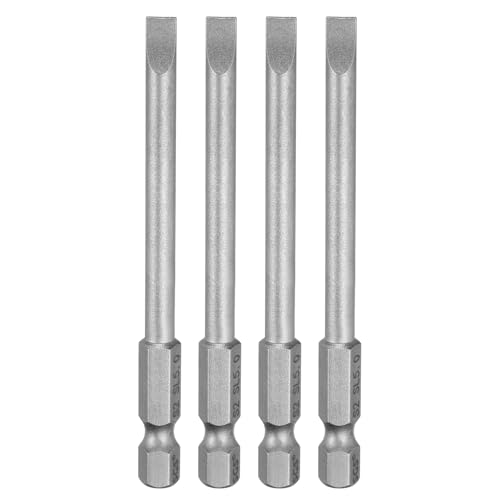 Image of sourcing map 4pcs SL5 Slotted Screwdriver Bits 5mm Slotted Tip 1/4" Hex Shank 80mm (3.15") Long Magnetic Flat Head S2 Steel Screw Driver Drill Bits Industrial Power Screwdriver Bit
