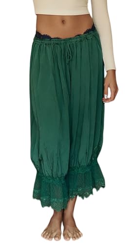 Image of NUFIWI Women Ruffle Long Bloomer Y2k Lace Trim Pettipants Pantaloons Mid Rise Cropped Pajama Pants Under Dress Slips