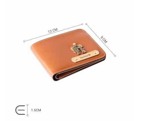 Image of Thebaegift Men's Personalized Wallet I Customized Slim Stylish Leather Purse with Name & Charm I Unique Birthday Anniversary Gift for Men Boy Love Husband Employees Clients (TAN Vegan)