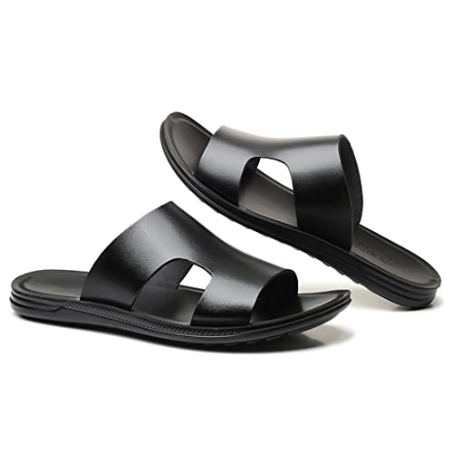 Men Black Shoes Flats Casual Slides Outside Sandals Beach Work Slippers Soft Leather Flip Flop Shoes