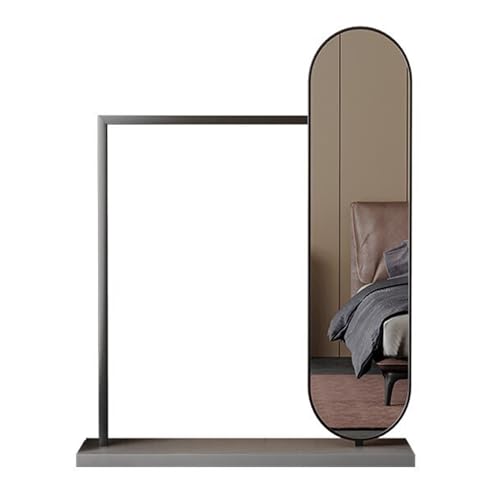Espejo giratorio ajustable de longitud completa con perchero, espejo de pie de gran capacidad para sala de estar y dormitorio