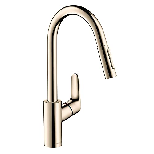 hansgrohe Focus Brushed Nickel High Arc Kitchen Faucet Kitchen Faucets with Pull Down Sprayer Faucet for Kitchen Sink Magnetic Docking Spray Head Polished Nickel 04505830 1.75