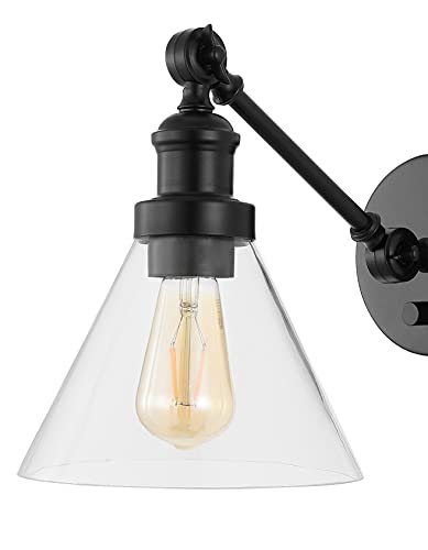 Image of JONATHAN Y 8 inch Oil Rubbed Bronze Adjustable LED Wall Sconce, Plug-in Wall Lamp with Dimmer Switch, Clear Glass Shade for Bedroom Living Room Kitchen, LED Bulb Included (JYL7575A-SET2)