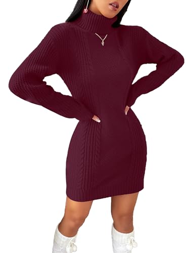SunnyMelody Womens Turtleneck Cable Knit Sweater Dress Fall Winter 2025
