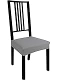 Stretch Dining Room Chair Seat Covers 4 Pack with Elastic Ties and Button, Waterproof Removable Washable Jacquard Anti-Dust Chair Cushion Furniture Protector Slipcovers, for Hotel/Office/Party, Grey