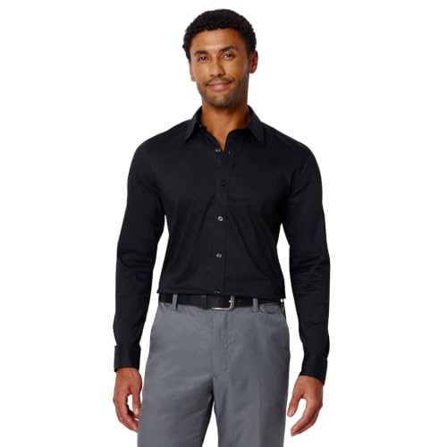 Amazon Essentials Mens Slim-Fit Long-Sleeve Stretch Dress Shirt Black M