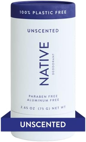 Native Plastic Free Deodorant | Natural Deodorant for Women and Men, Aluminum Free with Baking Soda, Probiotics, Coconut Oil and Shea Butter | Unscented