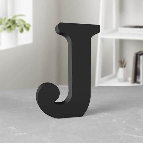Image of Aruatu 8 Inch Black Wood Letters Unfinished Wood Letter for Wall Decor Decorative Standing Letter Large Letters for wall Decoration for Craft Home Party Projects (J)