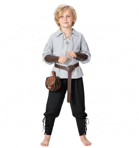Image of Kids Medieval Viking Pirate Renaissance Tunic Pants Accessories Costume for Boys Cosplay 3-14 Years