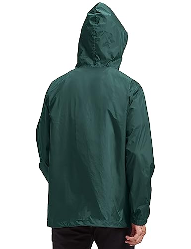 V Valanch Mens Rain Jacket Hooded Windbreaker Reflective Running Hiking Rain Coats(Army Green,M) #TOP5